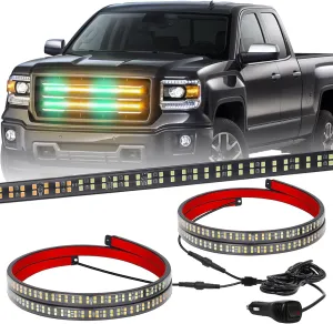 XRIDONSEN 2PCS 24 inch Truck Grill Emergency Lights Strip 288 LED Amber Green Grille Strobe Lights Flashing Warning Safety Waterproof First Responder Lights for Plow Trucks Construction Vehicles