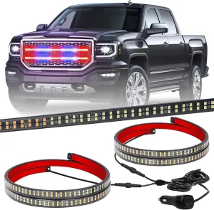 XRIDONSEN 2PCS 30 inch Truck Grill Police Lights Strip 360 LED Red Blue Emergency Strobe Lights Flashing Warning Hazard Caution Safety Grille w/Waterproof Flexible Tube for Vehicles Trucks Pickup Car