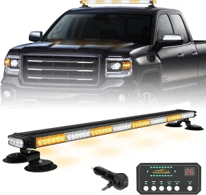 XRIDONSEN 37" 104 LED Roof Top Strobe Light Bar Amber White Emergency Traffic Advisor Lights Double Side Warning Safety Flashing w/Magnetic Mount for Construction Vehicles Plow Trucks Pickup Wrecker