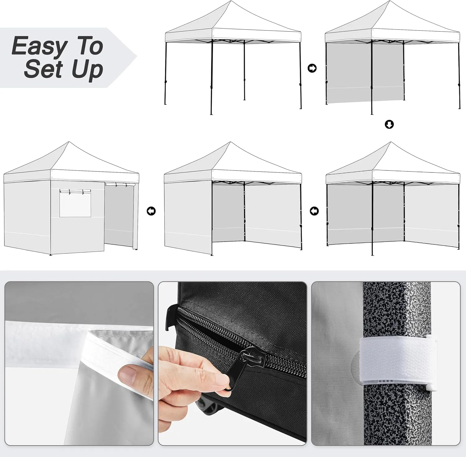 Yaheetech 10x10 Pop Up Commercial Canopy Tent with 4 Removable Sidewalls, Sandbags, Stakes & Ropes, Waterproof Instant Canopies for Wedding Party Commercial Event Pavilion, Light Gray