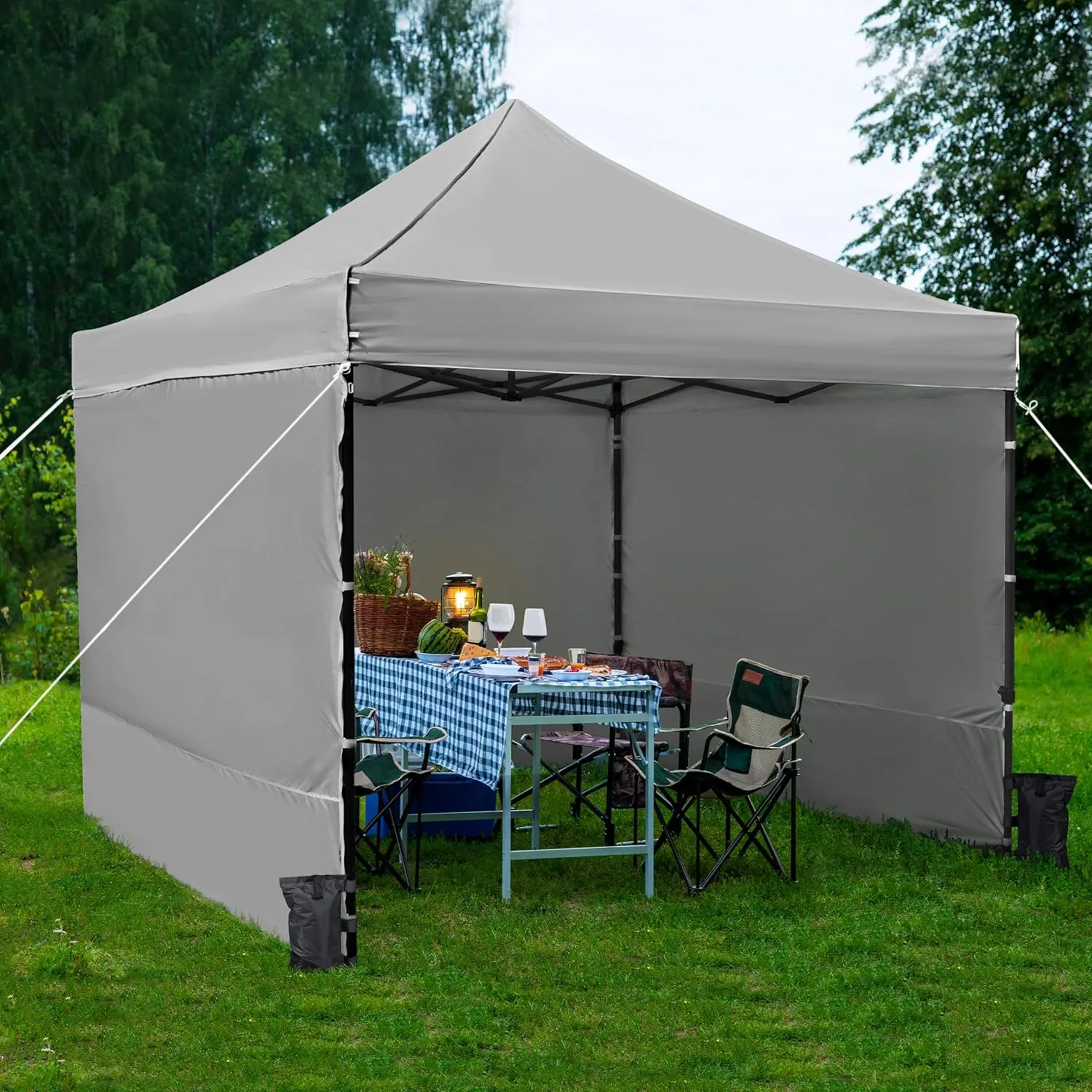 Yaheetech 10x10 Pop Up Commercial Canopy Tent with 4 Removable Sidewalls, Sandbags, Stakes & Ropes, Waterproof Instant Canopies for Wedding Party Commercial Event Pavilion, Light Gray