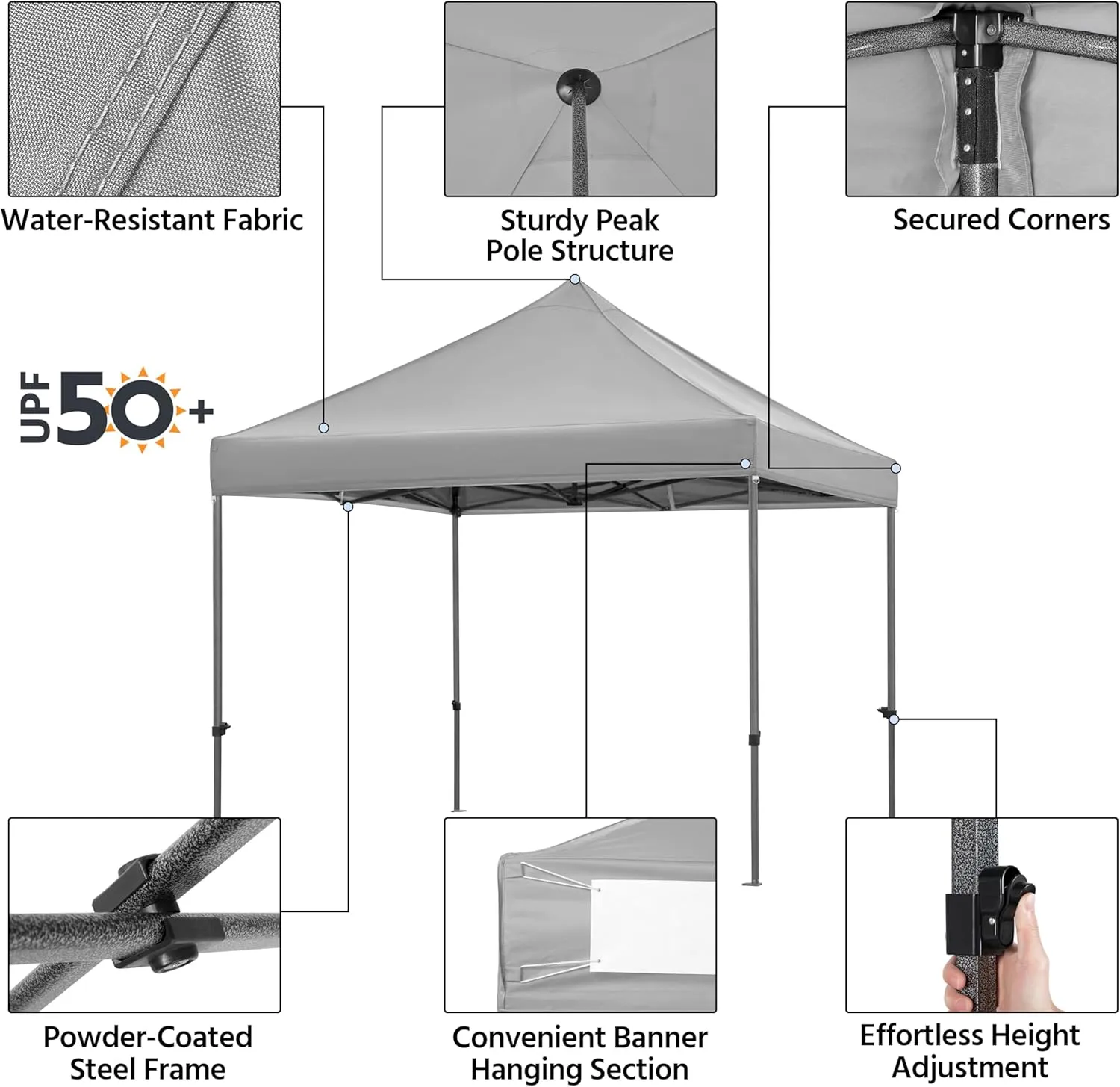 Yaheetech 10x10 Pop Up Commercial Canopy Tent with 4 Removable Sidewalls, Sandbags, Stakes & Ropes, Waterproof Instant Canopies for Wedding Party Commercial Event Pavilion, Light Gray