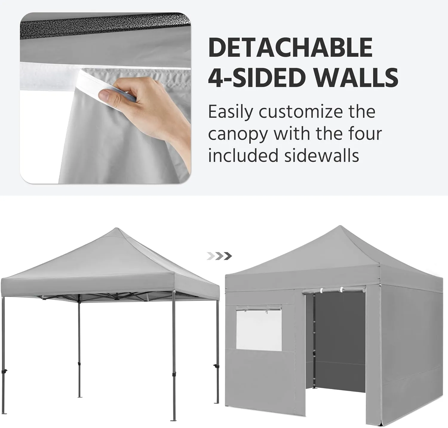 Yaheetech 10x10 Pop Up Commercial Canopy Tent with 4 Removable Sidewalls, Sandbags, Stakes & Ropes, Waterproof Instant Canopies for Wedding Party Commercial Event Pavilion, Light Gray