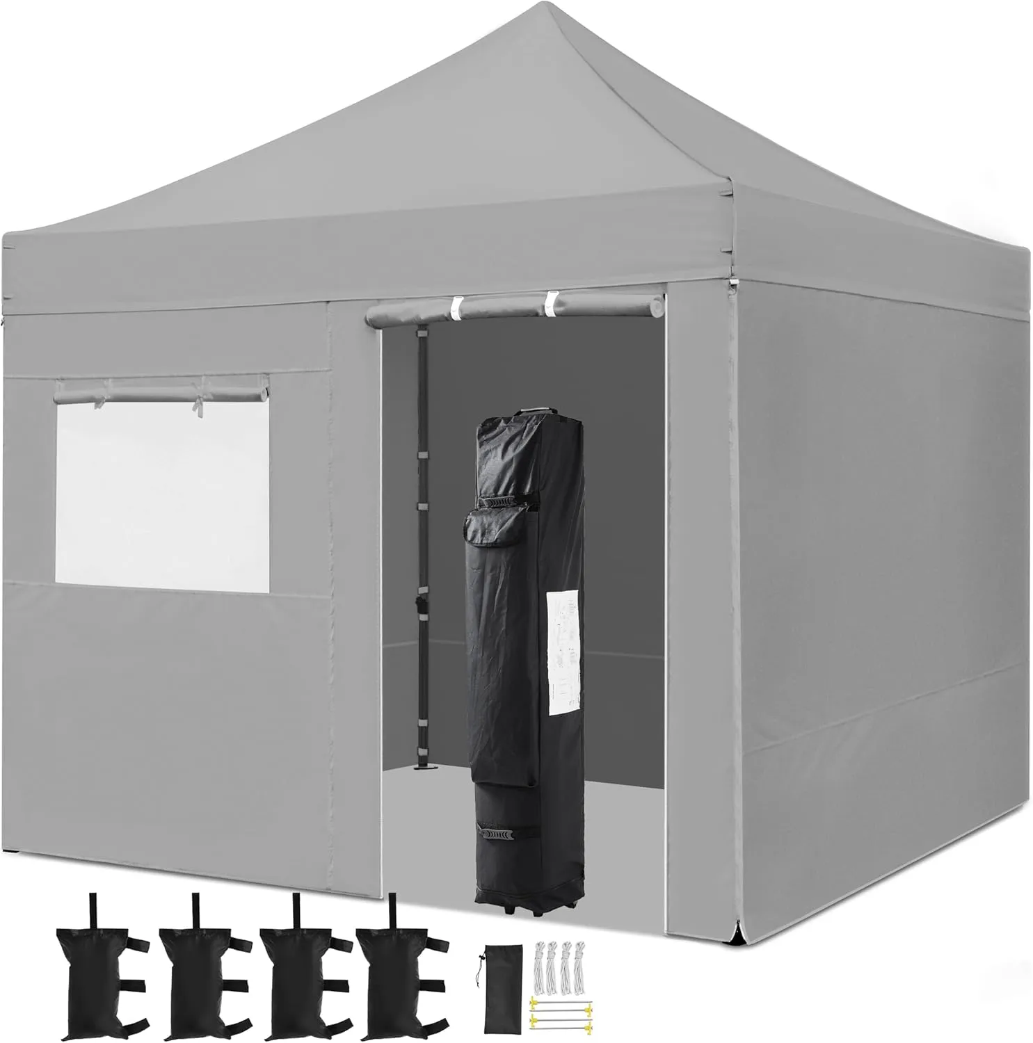 Yaheetech 10x10 Pop Up Commercial Canopy Tent with 4 Removable Sidewalls, Sandbags, Stakes & Ropes, Waterproof Instant Canopies for Wedding Party Commercial Event Pavilion, Light Gray