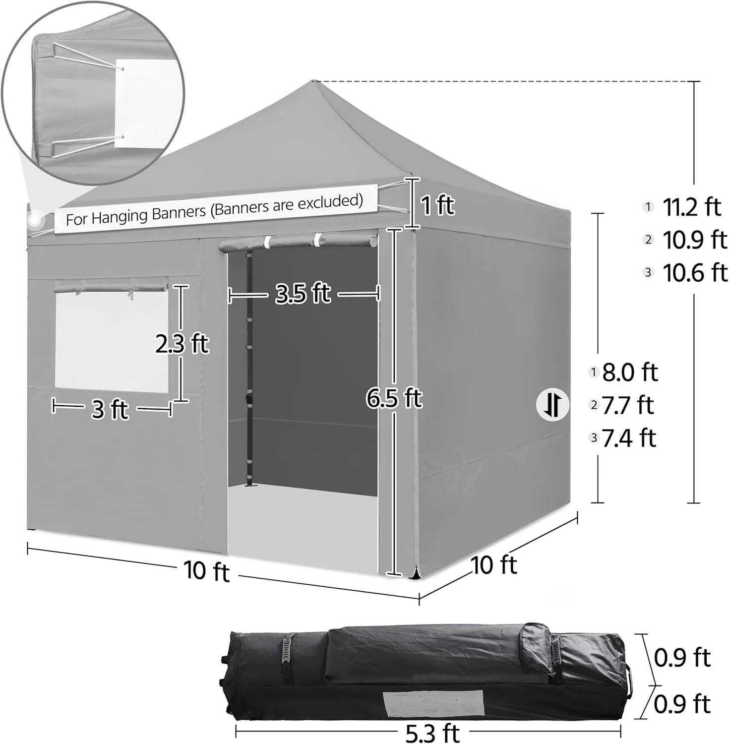 Yaheetech 10x10 Pop Up Commercial Canopy Tent with 4 Removable Sidewalls, Sandbags, Stakes & Ropes, Waterproof Instant Canopies for Wedding Party Commercial Event Pavilion, Light Gray