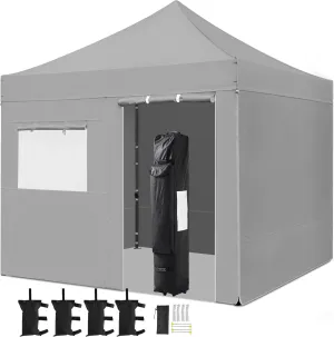 Yaheetech 10x10 Pop Up Commercial Canopy Tent with 4 Removable Sidewalls, Sandbags, Stakes & Ropes, Waterproof Instant Canopies for Wedding Party Commercial Event Pavilion, Light Gray