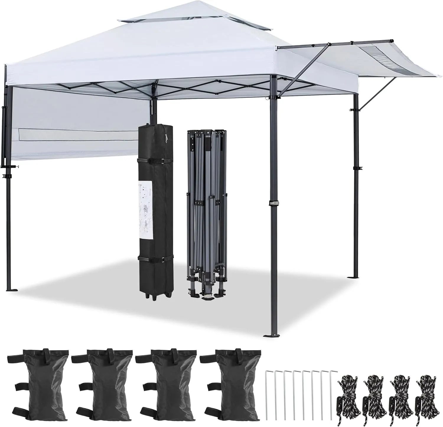 Yaheetech 10x17ft Pop Up Canopy with Awnings, 2-Tier Outdoor Canopy Tent, Heavy Duty Instant Shelter with Ventilation, Adjustable Dual Half Awnings & Wheeled Carry Bag, One-Handed Set-up, White