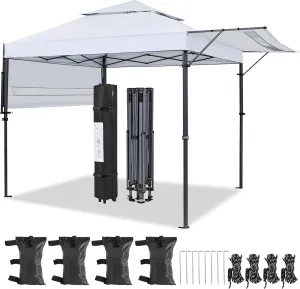 Yaheetech 10x17ft Pop Up Canopy with Awnings, 2-Tier Outdoor Canopy Tent, Heavy Duty Instant Shelter with Ventilation, Adjustable Dual Half Awnings & Wheeled Carry Bag, One-Handed Set-up, White