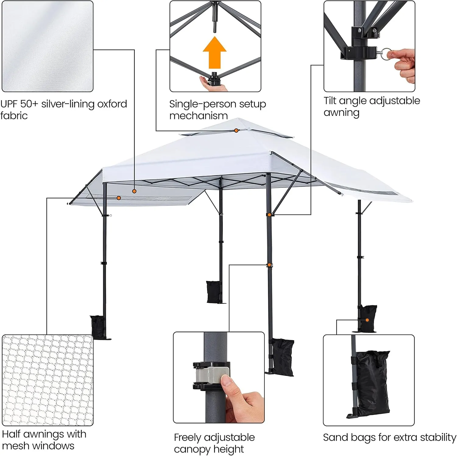 Yaheetech 10x17ft Pop Up Canopy with Awnings, 2-Tier Outdoor Canopy Tent, Heavy Duty Instant Shelter with Ventilation, Adjustable Dual Half Awnings & Wheeled Carry Bag, One-Handed Set-up, White