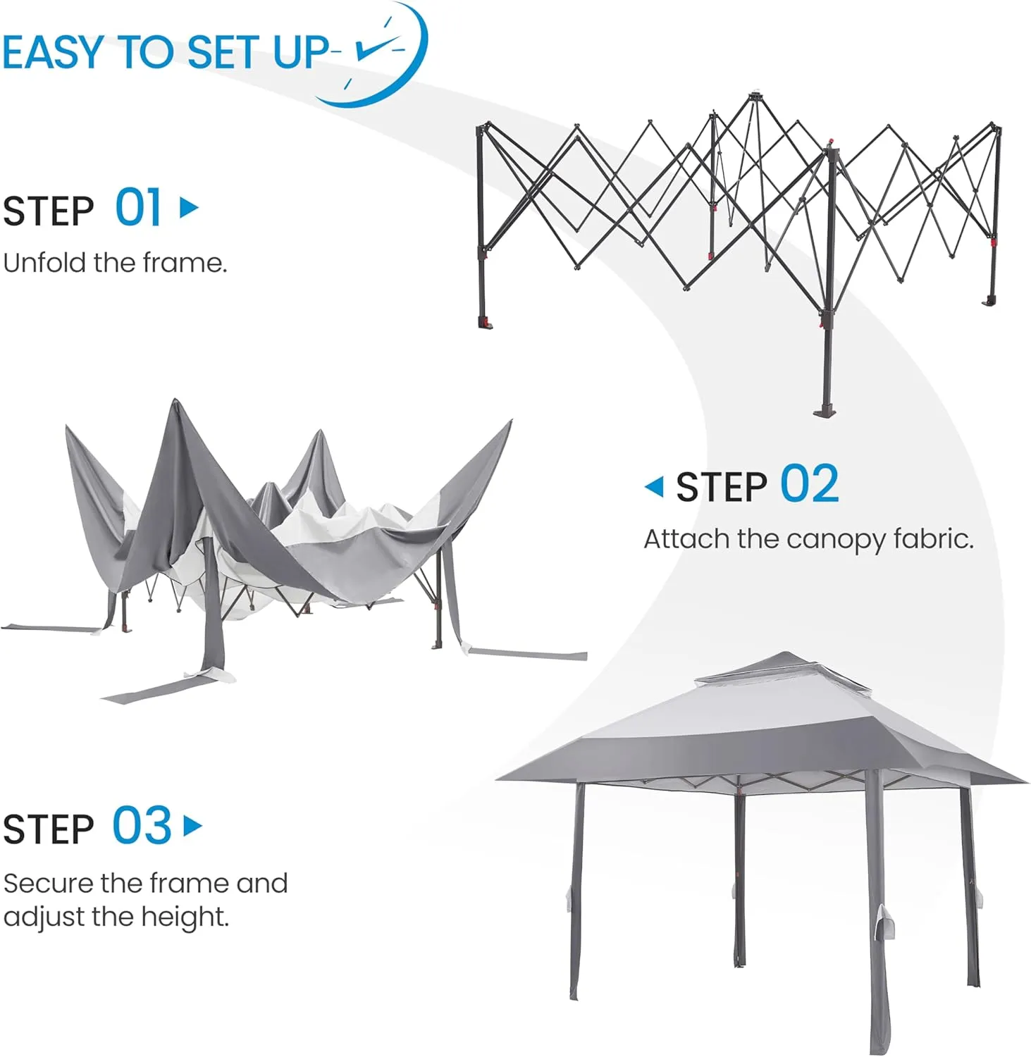 Yaheetech 13x13 Pop Up Gazebo Outdoor Canopy Shelter, Instant Patio Gazebo Sun Shade Canopy Tent with 4 Sandbags, Double Tiers & Mesh Netting for Lawn, Garden, Backyard & Deck, Gray