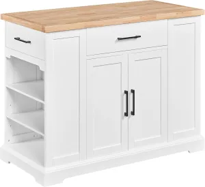 Yaheetech Rolling Kitchen Island Cart with 3 Drawers, Kitchen Storage Cabinet on Wheels with Open Shelves and Inner Adjustable Shelves for Dining Room/Living Room, Thicker Rubberwood Top, White