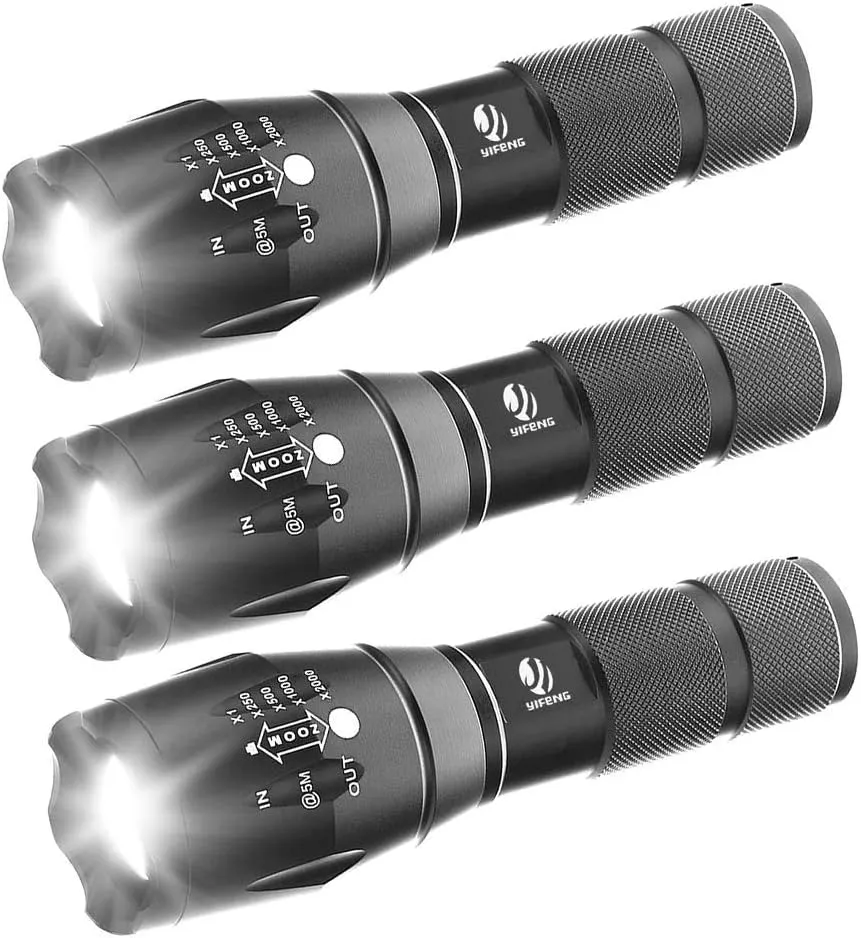 yIFeNG 3Pcs Tactical Flashlight, Ultra Bright -T6 Flashlight with Adjustable Focus and 5 Light Modes for Camping Hiking Emergency