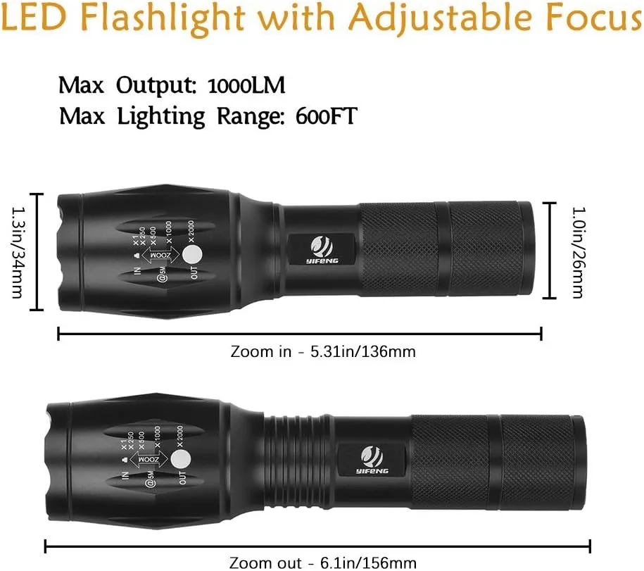 yIFeNG 3Pcs Tactical Flashlight, Ultra Bright -T6 Flashlight with Adjustable Focus and 5 Light Modes for Camping Hiking Emergency