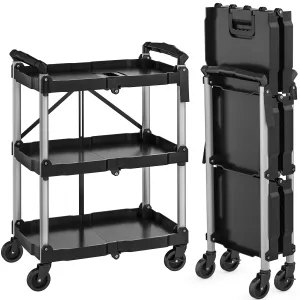 YITAHOME 240LBS Folding Utility Cart with Wheels, Foldable Utility Service Cart 3 Tier Collapsible Rolling Cart with 360°Swivel Wheels (2 with Brakes), Portable Cart for Home Garage Restaurant Office