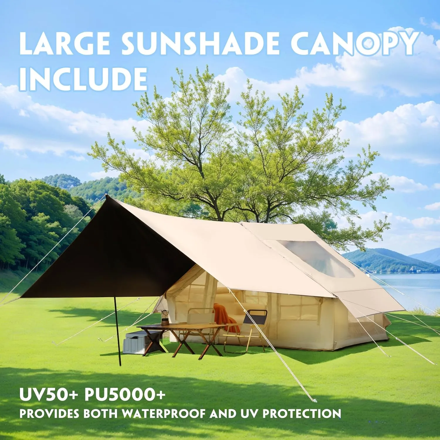 Yoleny 4/6/8/10/12 Person Inflatable Camping Tent with Extended Canopy, Mesh Windows & Pump, 4 Season Glamping Tent with 1-2 Room, Upgraded Waterproof Oxford, Easy Setup