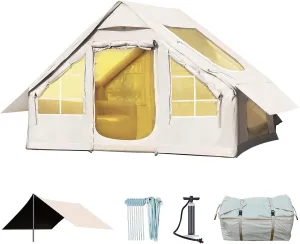 Yoleny 4/6/8/10/12 Person Inflatable Camping Tent with Extended Canopy, Mesh Windows & Pump, 4 Season Glamping Tent with 1-2 Room, Upgraded Waterproof Oxford, Easy Setup