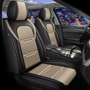 YORKNEIC 2 Front Car Seat Covers for Lincoln Nautilus 2019-2025 Faux Leather Waterproof Seat Covers Automotive Seat Protectors Cushions with Airbag Compatible(2 Front Seat,Black&Beige)