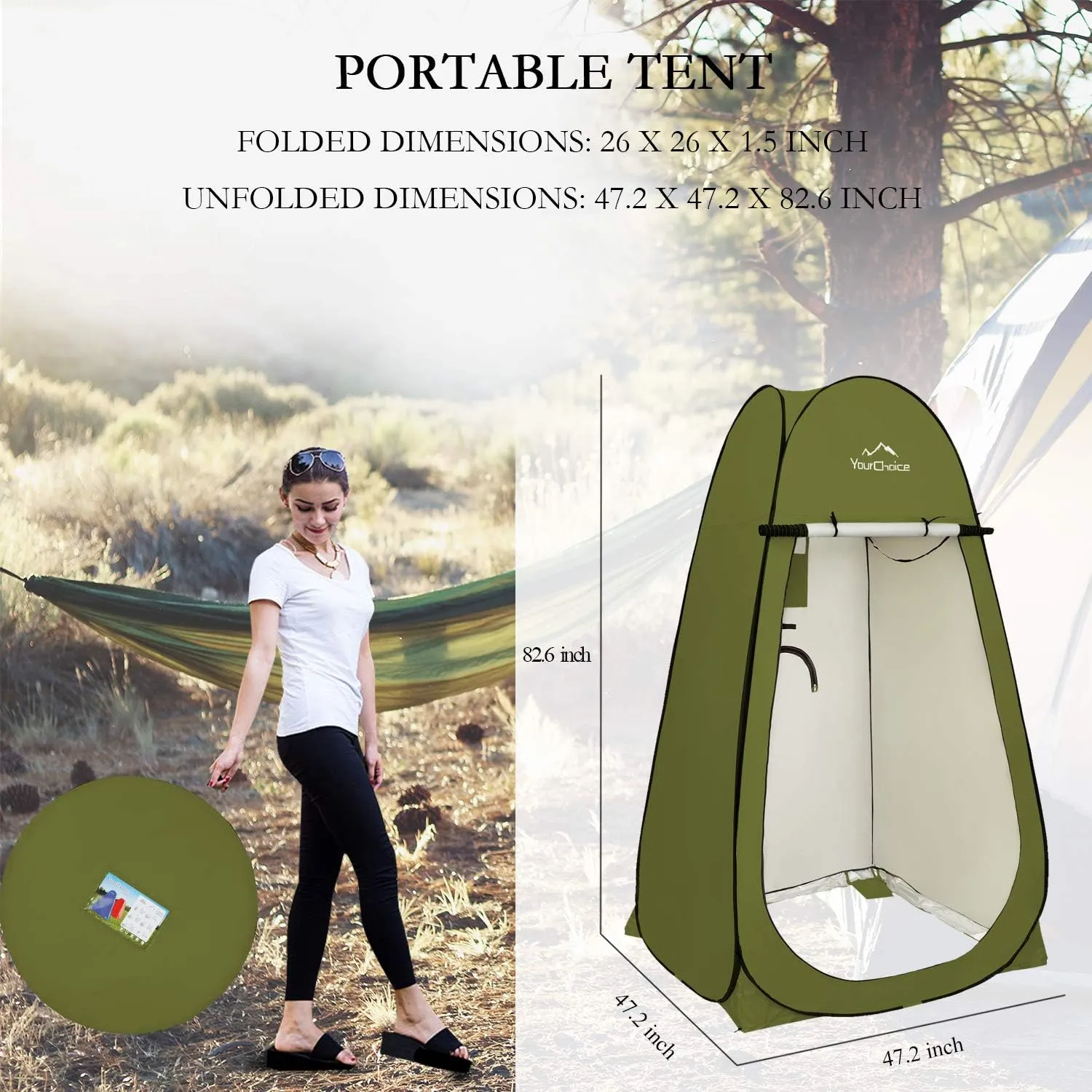 Your Choice XL Pop Up Privacy Shower Tent - Portable Changing Tent for Camping, Beach & Poolside - 82.6" Tall Double Storage Pockets & Carry Bag