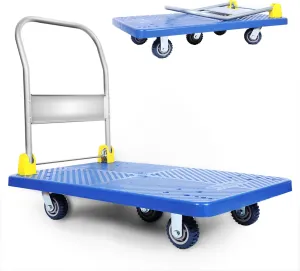 YSSOA Platform Truck with 1320lb Weight Capacity and 360 Degree Swivel Wheels, Foldable Push Hand Cart for Loading and Storage, Blue