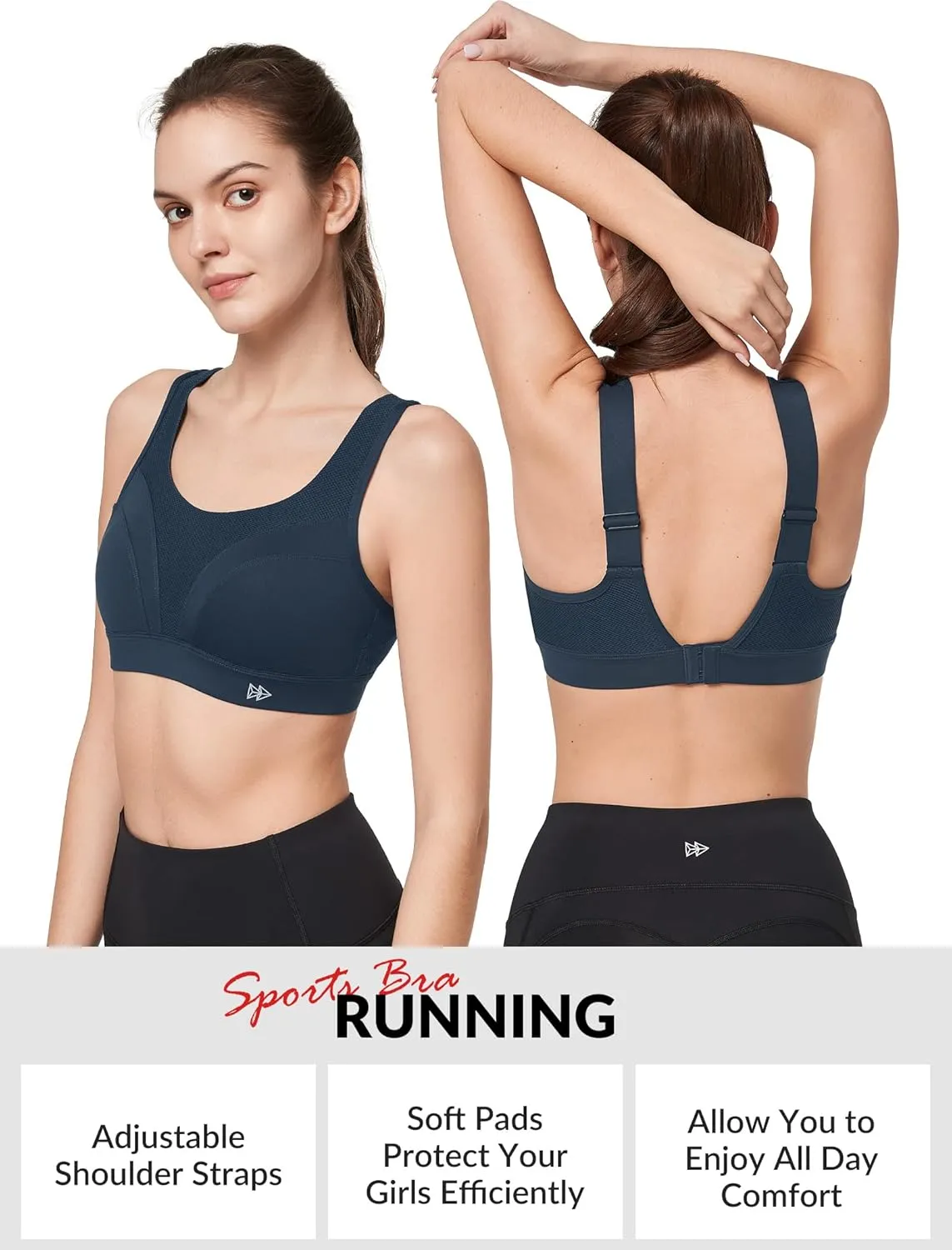 Yvette Adjustable Molded Cup Supportive Sports Bras - High Impact Wireless Bra for Large Breasts