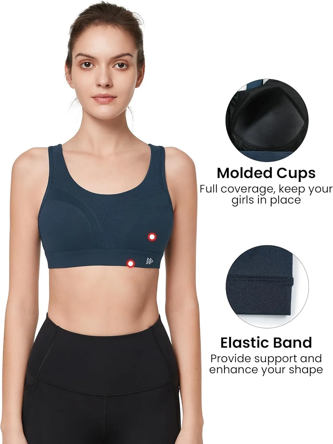 Yvette Adjustable Molded Cup Supportive Sports Bras - High Impact Wireless Bra for Large Breasts