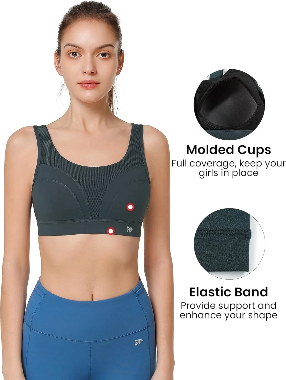 Yvette Adjustable Molded Cup Supportive Sports Bras - High Impact Wireless Bra for Large Breasts