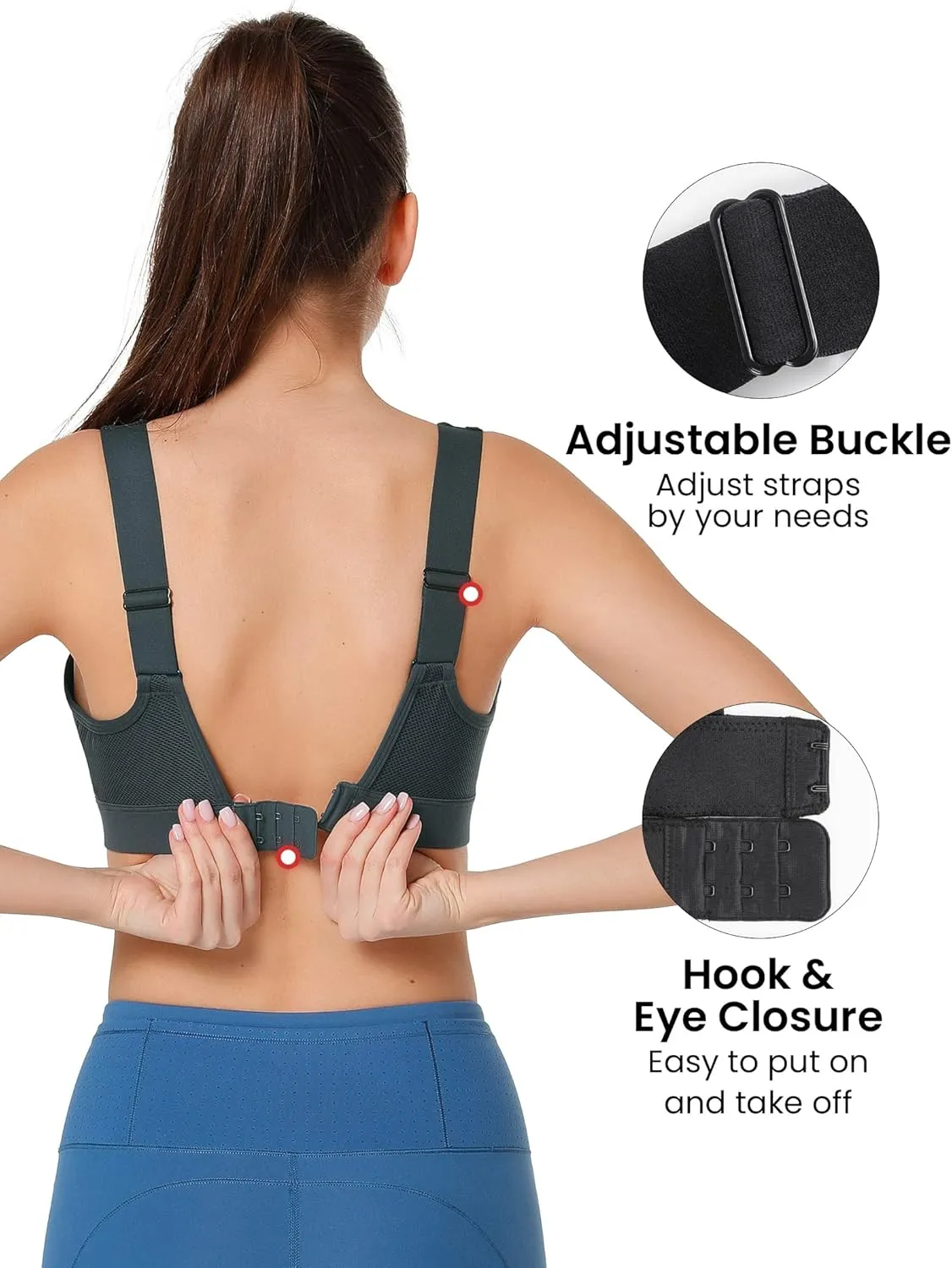 Yvette Adjustable Molded Cup Supportive Sports Bras - High Impact Wireless Bra for Large Breasts