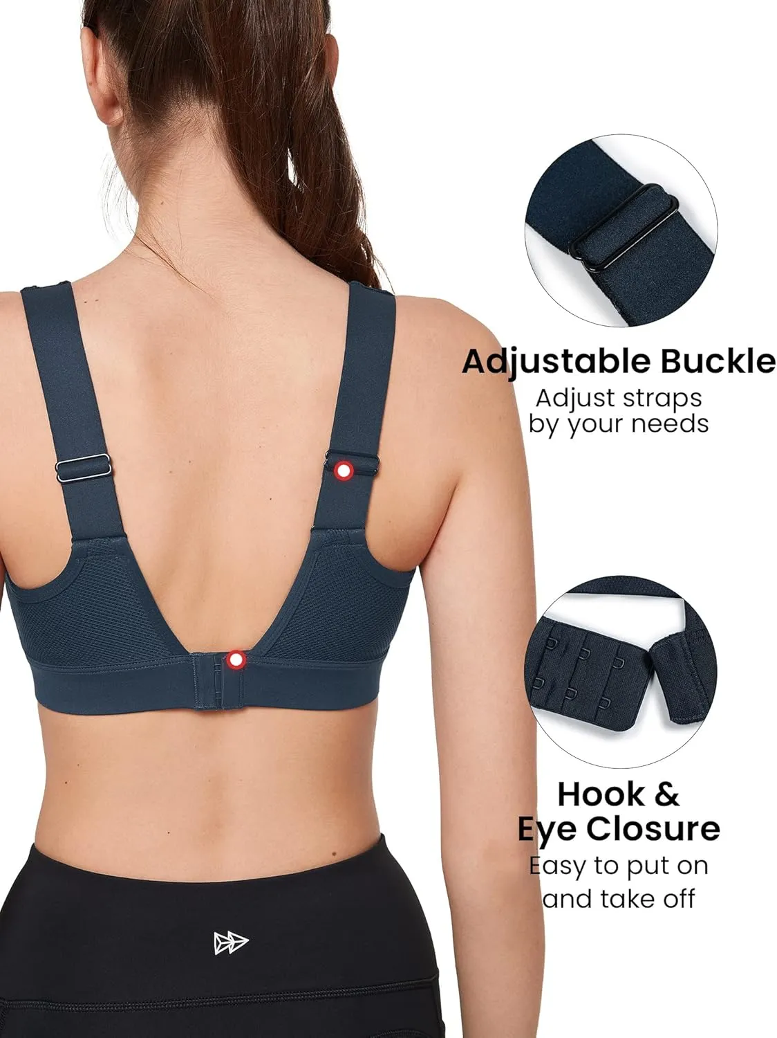 Yvette Adjustable Molded Cup Supportive Sports Bras - High Impact Wireless Bra for Large Breasts