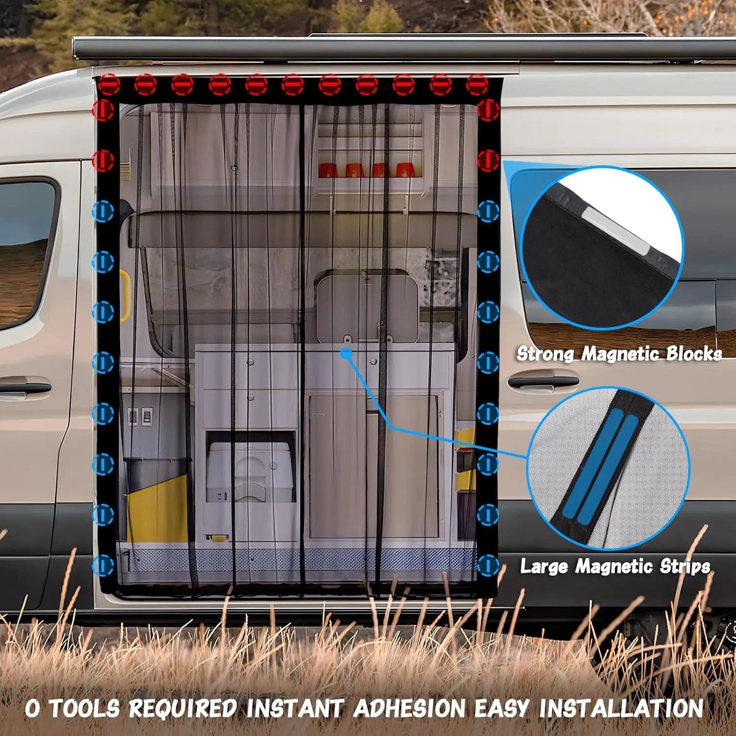 ZATOOTO Van Bug Screen Magnetic Side Sliding Door Van Mesh Screen Curtain Easy to Install and Remove, Universal Magnetic Fly Screen for Mercedes Sprinter Motorhome Campervan, 83"(H) x 59"(W)