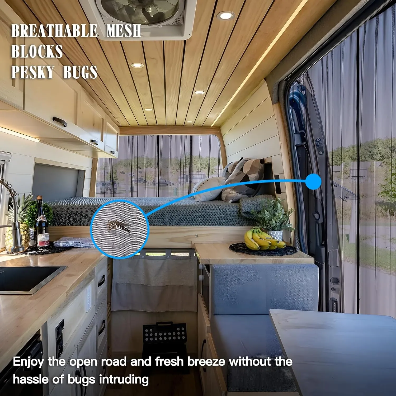 ZATOOTO Van Bug Screen Magnetic Sliding Door Van Screen Mesh Curtains Easy to Install and Remove, Universal Fly Screen for Mercedes Sprinter Ford Transit RAM Promaster and Campervans, 71"(H) x 59"(W)
