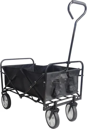 ZeHuoGe Outdoor Collapsible Utility Wagon Cart with Cup Holder, Heavy Duty Foldable Cart, for Activities, Parks, Camping (Black)