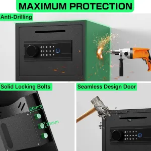 ZenithZest 6.0 Cub Large Safe with Depository Drop Slot and Fireproof Waterproof Bag, Double Door Biometric Home Safe for Documents, Cash, Jewelry & Valuables