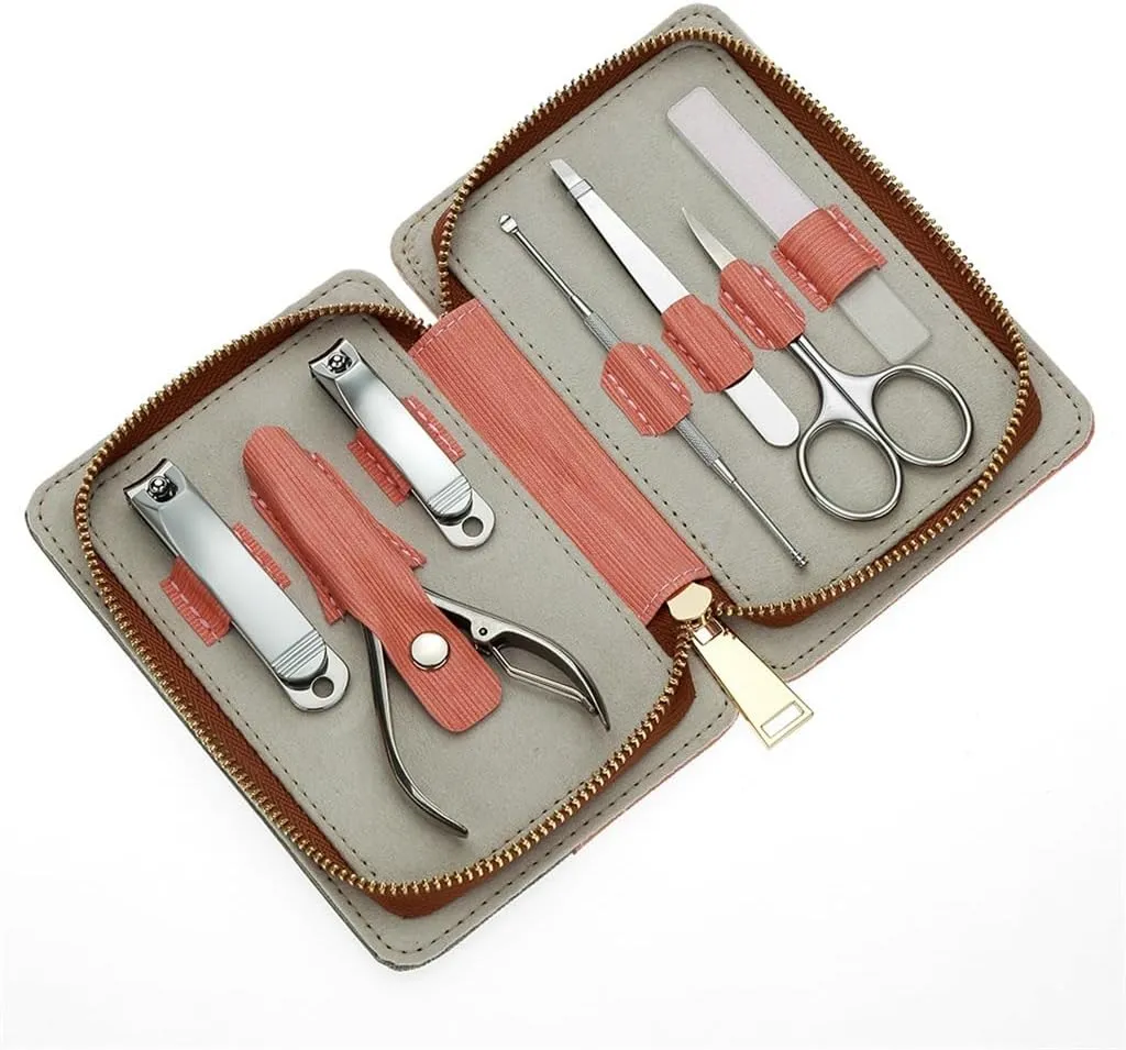 Zipper Pack 7 Piece Stainless Steel Nail Clipper Set Nail Clippers Manicure Tools Nail Art Set (D 15.5 * 10.9 * 3.5cm)