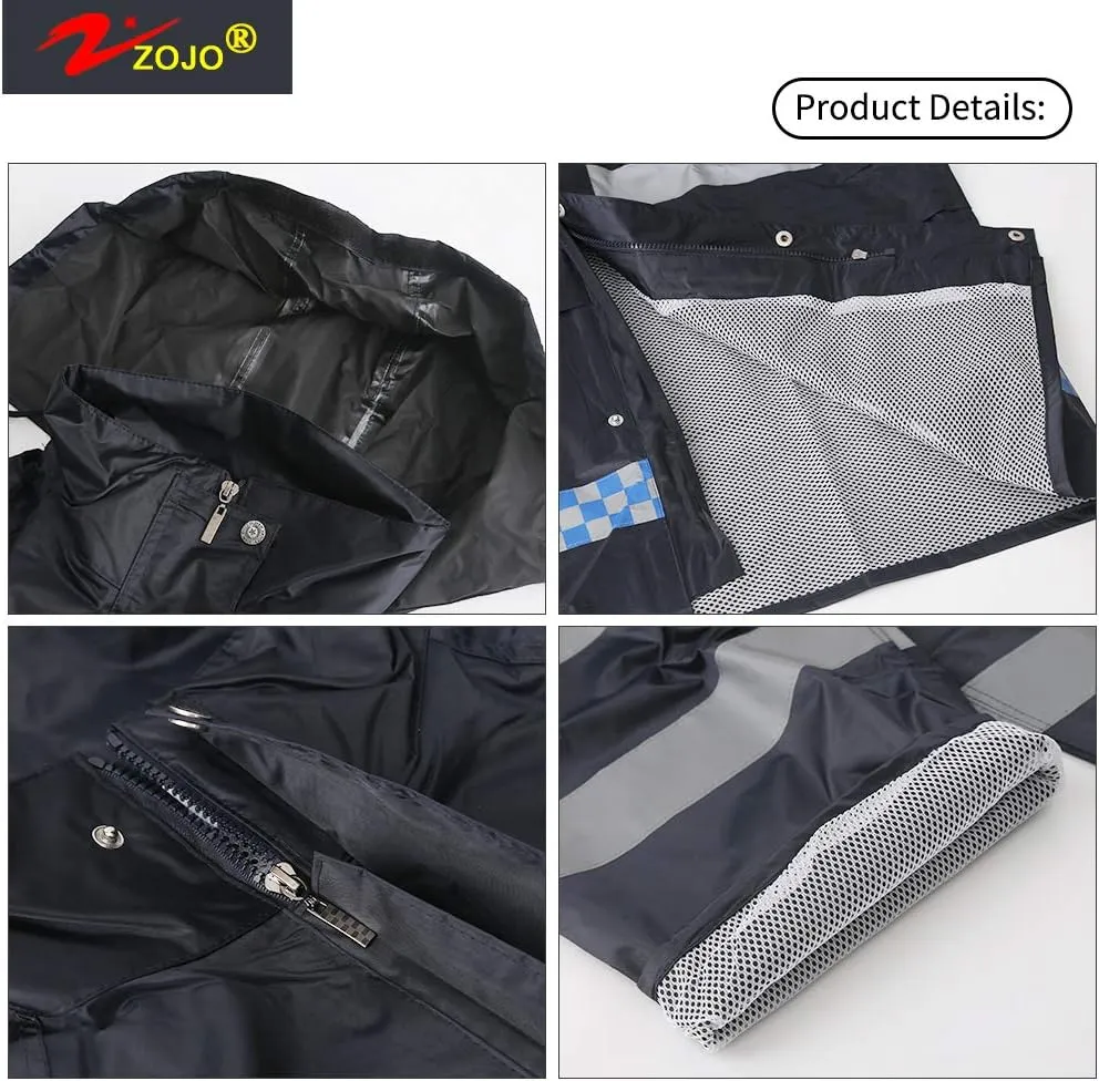 zojo High Visibility Safety Rain suit, Jacket, Pants High Visibility Reflective Rain Coats (Navy-XL)