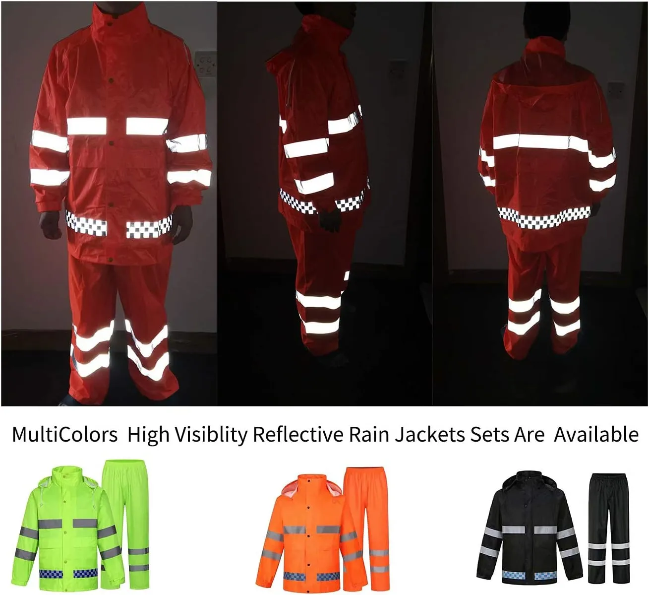 zojo High Visibility Safety Rain suit, Jacket, Pants High Visibility Reflective Rain Coats (Navy-XL)